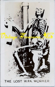 Image for Halloween Skeleton on Toilet Works Progress Administration Real Photo Postcard (RPPC) “The Lost W.P.A. Worker” (Postally Unused) <b><span style='color:red'>***USPS FIRST CLASS SHIPPING INCLUDED – DOMESTIC ORDERS ONLY!***</span></b><span style='color:purple'>